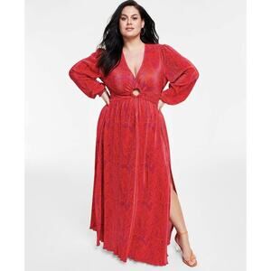 Nina Parker Prism Maxi Dress 2X Keyhole Pleated Orange Pink